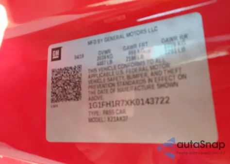 2019 Chevrolet Camaro 2Ss из США, поврежденный, VIN 1G1FH1R7XK0143722